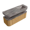 MONDIAZ THOR-DLUX 140cm badmeubel ronding links + rechts kleur Oak met 1 lade en 2 deuren. Vrijhangende wastafel CLOUD Rechts zonder kraangat kleur Oza. SW1464269