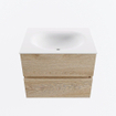 MONDIAZ VICA 60cm badmeubel onderkast Washed Oak 2 lades. Wastafel MOON midden 1 kraangat, kleur Talc. SW1381813