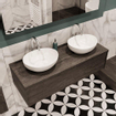 MONDIAZ LUSH Ensemble de meuble de salle de bain - 120cm - 1 tiroir - lavabo BARCO - 2 lavabos - 2 trous de robinet - marron foncé SW409631