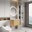 Royal Plaza Terra Badkamermeubelset - 80x47x46cm - solid surface wastafel wit glans - 1 wasbak - zonder kraangat - 2 lades - sandwood (licht eiken) SW1447018