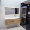 ENSEMBLE DE MEUBLE MONDIAZ VICA - 150 cm - 2 tiroirs - lavabo Cloud à droite - 0 trous de robinet - solid surface chêne blanchi SW409940