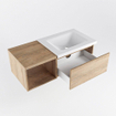 MONDIAZ BUKLA meuble de salle de bain 100cm avec module ouvert 40 couleur Chêne blanchi avec 1 tiroir. Lavabo CLOUD à droite 0 trous de robinet couleur Talc. SW1382083