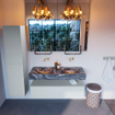 Mondiaz ALAN-DLUX Ensemble de meuble - 120cm - meuble Clay mat - 1 tiroir - Lavabo Cloud Lava suspendu - vasque Gauche et droite - 0 trous de robinet SW808714