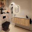 MONDIAZ TURE-DLUX Meuble toilette - 120cm - Washed Oak - EDEN - vasque Glace - position gauche - 1 trou de robinet SW1103654