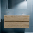MONDIAZ ADA Toiletmeubel - 100x30x50cm - 1 kraangat - 2 lades - washed oak mat - wasbak links - Solid surface - Wit SW472778