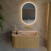 MONDIAZ KURVE-DLUX Meuble de salle de bains 85cm arrondi à gauche couleur Dusk avec 1 tiroir et 1 porte. Lavabo CLOUD à droite sans trou de robinet Saba. SW1433314