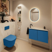 MONDIAZ TURE-DLUX Meuble toilette - 80cm - Jeans - EDEN - vasque Ostra - position gauche - 1 trou de robinet SW1104900