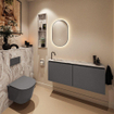 MONDIAZ TURE-DLUX meuble de toilettes 120cm Dark Grey. EDEN vasque Glace position gauche. Avec 1 trou de robinet. SW1103322
