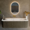 Mondiaz KURVE-DLUX Ensemble de meuble de salle de bains - 150x46x40cm - 1 tiroir - 2 portes - lavabo solid surface - au milieu - sans trou de robinet - Shadow SW1414362