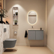 MONDIAZ TURE-DLUX Meuble de toilette 80cm Smoke. Lavabo EDEN Glace position gauche. Sans trou de robinet. SW1103552