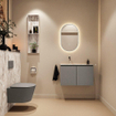 MONDIAZ TURE-DLUX Meuble toilette - 80cm - Smoke - EDEN - vasque Glace - position gauche - sans trou de robinet SW1103552