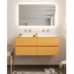 Mondiaz VICA ensemble de meuble de salle de bain - 120cm - meuble sous-vasque ocre 4 tiroirs - lavabo lune double - sans trou de robinet version XL 60cm de haut SW1089649