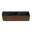 MONDIAZ KURVE 165cm Meuble salle de bain avec module 25 G - couleur Walnut - 2 tiroirs - 1 porte - vasque BIG SMALL double / droite - 2 trous de robinet - Urban SW1138553