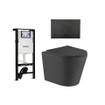 QeramiQ Dely Toiletset - 36.3x51.7cm - cuvette profonde - rimless - réservoir encastré avec mécanisme de chasse Geberit UP320 - abattant WC à fermeture douce - plaque de commande noire mate - boutons ronds - noir mat SW1413300