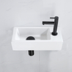 QeramiQ Fuente Kit lave-mains - 37.5x18.5x9cm - céramique - trou de robinet à droite - robinet lave-mains noir mat - bonde de vidage - siphon abaissé - Blanc mat SW1232730