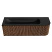 MONDIAZ KURVE 145cm Meuble salle de bain avec module 25 D - couleur Walnut - 1 tiroir - 1 porte - vasque BIG LARGE gauche - sans trous de robinet - Urban SW1138514