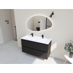 HR Infinity XXL ensemble de meubles de salle de bain 3d 120 cm 1 lavabo en céramique djazz blanc 2 trous de robinet 2 tiroirs noir mat SW863499