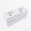 MONDIAZ VICA 120cm meuble sous lavabo Talc 2 tiroirs. Lavabo MOON double 2 trous de robinet, couleur Talc. SW1381920