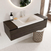 Mondiaz BUKLA Ensemble de meuble - 120x45x34cm - 1 trou de robinet - lavabo centré - solid surface - Talc - sans poignée - 1 tiroir - Mélamine - Marron foncé SW704859
