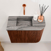Mondiaz JOYA-DLUX 51.6cm toiletmeubel - ronding rechts kleur Ruby - Wastafel FAYE positie Links Zonder kraangat kleur Sombra. SW1425689