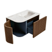 MONDIAZ KURVE-DLUX 75cm Meuble salle de bain avec module 25 G - couleur Walnut - 1 tiroir - 1 porte - vasque GRUNNE droite - 1 trou de robinet - couleur Frappe SW1137409