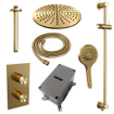 Brauer Gold Edition Colonne de douche thermostatique inverseur 2 voies avec partie encastrable douche de tête 30cm bras plafond et douchette ronde avec barre curseur laiton Or brossé SW547686