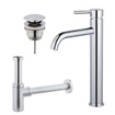Fortifura Calvi Kit mitigeur lavabo - robinet rehaussé - bonde clic clac - siphon design - Chrome brillant SW915257