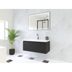 HR Matrix ensemble meuble de salle de bain 3d 100cm 1 tiroir sans poignée avec bandeau couleur noir mat avec vasque djazz 1 trou pour robinet blanc SW857055