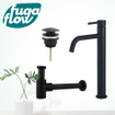 FugaFlow Eccelente Sobrado Slim Slim Kit mitigeur lavabo - robinet rehaussé - bonde clic clac - siphon design bas - Noir mat SW1124382