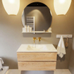 MONDIAZ VICA-DLUX Ensemble meuble de salle de bains - 90cm - meuble sous-vasque Washed oak - 2 tiroirs - vasque encastrée Cloud au milieu - sans trous de robinetterie - version haute 60cm - Opalo SW1088396
