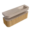 MONDIAZ THOR-DLUX 150cm badmeubel ronding links + rechts kleur Oak met 1 lade en 2 deuren. Vrijhangende wastafel CLOUD Rechts 1 kraangat kleur Saba. SW1464880