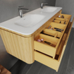 Saniclass Terra Meuble sous lavabo - 140cm - 4 tiroirs - lavabo solid surface - 2 vasques - 2 trous de robinet - coins arrondis - sandwood (Chene clair) SW1447040