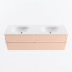 Mondiaz VICA ensemble de meuble de salle de bain - 150cm - meuble sous-vasque rosee - 4 tiroirs - lavabo moon double - 2 trous de robinet - version haute de 60cm - talc SW1080409