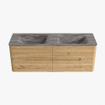 Mondiaz CIRO-DLUX Meuble de salle de bains - 140x45x50cm - Plan vasque en solid surface Oza - 2 vasques Double - sans trous de robinet - 4 tiroirs - Chêne SW1531125