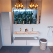 Mondiaz ALAN-DLUX Ensemble de meuble - 120cm - meuble Cale mat - 2 tiroirs - Lavabo Cloud Frappe suspendu - vasque Gauche et droite - 2 trous de robinet SW805194