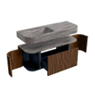 MONDIAZ THOR-DLUX 120cm meuble de salle de bains arrondi gauche + droite couleur Walnut avec 1 tiroir et 2 portes. Vasque suspendue CLOUD Gauche 1 trou de robinet couleur Oza. SW1463410