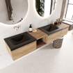 Mondiaz BUKLA badkamermeubelset 200x45x34cm 0 kraangaten 2 wasbakken solid surface Urban greeploos 3 lades met softclose Melamine Washed Oak SW705040