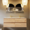 MONDIAZ VICA-DLUX Ensemble meuble de salle de bains - 130cm - meuble bas Washed oak - 4 tiroirs - vasque encastrée cloud double - 2 trous de robinet - version haute 60cm - opalo SW1088441