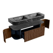 MONDIAZ THOR-DLUX Meuble de salle de bains 140cm arrondi gauche + droite couleur Walnut avec 1 tiroir et 2 portes. Vasque suspendue CLOUD Double 2 trous de robinet couleur Lava. SW1463964