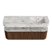 MONDIAZ THOR-DLUX 150cm badmeubel ronding links + rechts kleur Walnut met 1 lade en 2 deuren. Vrijhangende wastafel CLOUD Rechts 1 kraangat kleur Glace. SW1464659