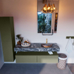 Mondiaz ALAN-DLUX Ensemble de meuble - 150cm - meuble Army mat - 2 tiroirs - Lavabo Cloud Lava suspendu - vasque Droite - 1 trou de robinet SW808679