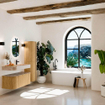 MONDIAZ THOR-DLUX 110cm badmeubel ronding links + rechts kleur Oak met 1 lade en 2 deuren. Vrijhangende wastafel CLOUD Rechts 1 kraangat kleur Saba. SW1462989