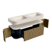 MONDIAZ THOR-DLUX 140cm meuble de salle de bains arrondi gauche + droite couleur Dusk avec 1 tiroir et 2 portes. Vasque suspendue CLOUD Double 2 trous de robinet couleur Meli. SW1464392
