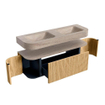 MONDIAZ THOR-DLUX 140cm meuble de salle de bains arrondi gauche + droite couleur Oak avec 1 tiroir et 2 portes. Vasque suspendue CLOUD Double sans trou de robinet couleur Saba. SW1464299