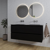 Saniclass Chaci Badkamermeubelset - 120x45x55cm - keramische wastafel mat zwart - 2 wasbakken - zonder kraangat - 2 lades - mat zwart SW809399