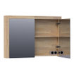 BRAUER Rise armoire de toilette - 100x70x15cm - sans éclairage - 2 portes miroir doubles - assemblage à dents de scie chêne gris SW2936