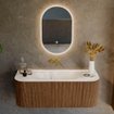 MONDIAZ KURVE-DLUX 120cm Meuble salle de bain avec module 25 G et D - couleur Walnut - 1 tiroir - 2 portes - vasque BIG SMALL centre - sans trou de robinet - couleur Frappe SW1137450