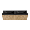 MONDIAZ KURVE 150cm Meuble salle de bain - couleur Oak - 2 tiroirs - vasque BIG SMALL double - 2 trous de robinet - Urban SW1138430