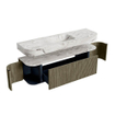 MONDIAZ THOR-DLUX 160cm meuble de salle de bains arrondi gauche + droite couleur Shadow avec 1 tiroir et 2 portes. Vasque suspendue CLOUD Milieu 1 trou de robinet couleur Glace. SW1465098