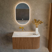 MONDIAZ KURVE-DLUX 85cm Meuble salle de bain avec module 25 D - couleur Walnut - 1 tiroir - 1 porte - vasque CLOUD gauche - sans trou de robinet - couleur Ostra SW1137827